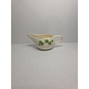 Vintage Paden City West Virginia Pottery Green Ivy Gravy Boat with Gold Trim